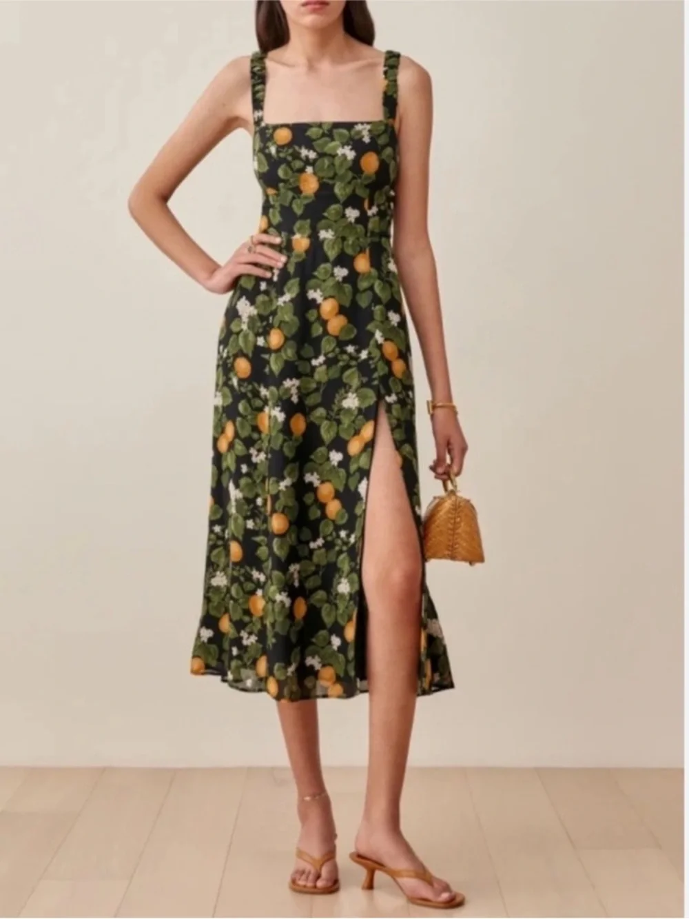 Reformation Dominique Midi Dress In Clementines Sz 4 - Picture 4 of 13
